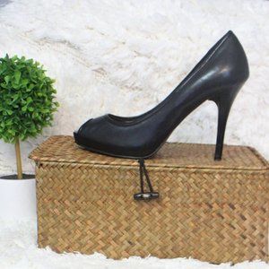 Women's Nine West Black Leather Peep Toe Heels Size 8M
